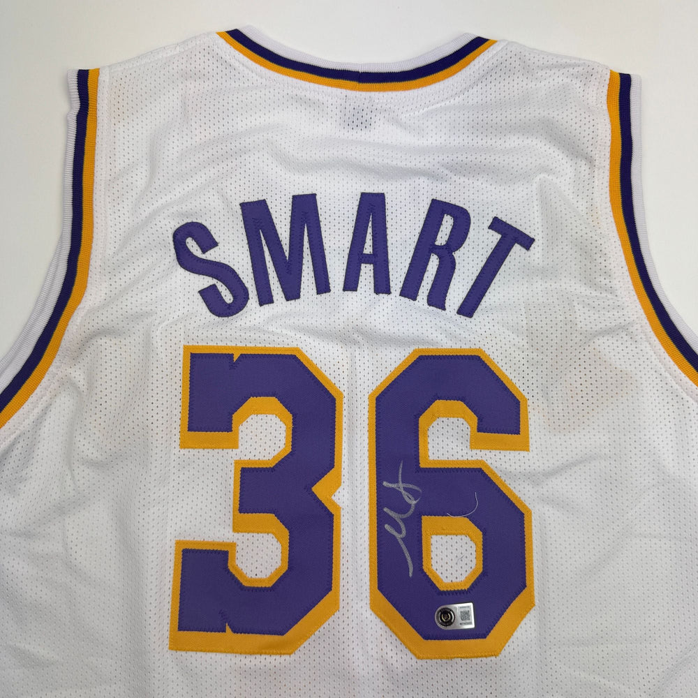 Autographed/Signed Marcus Smart Los Angeles White Basketball Jersey Beckett BAS COA (ONLINE ORDER ONLY)