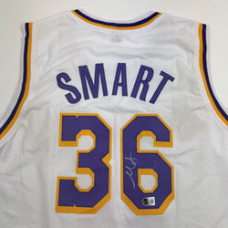 Autographed/Signed Marcus Smart Los Angeles White Basketball Jersey Beckett BAS COA (ONLINE ORDER ONLY)