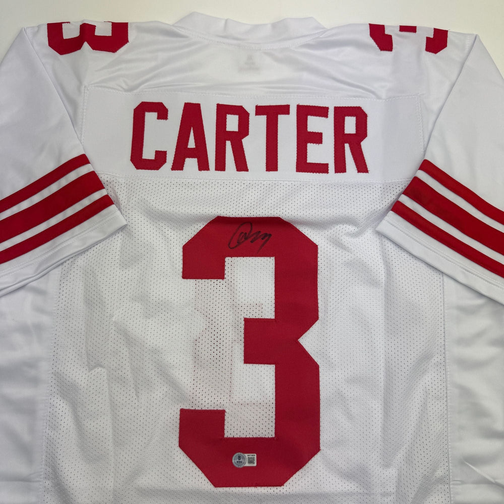 Autographed/Signed Abdul Carter New York White Football Jersey Beckett BAS COA (ONLINE ORDER ONLY)