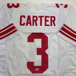 Autographed/Signed Abdul Carter New York White Football Jersey Beckett BAS COA (ONLINE ORDER ONLY)