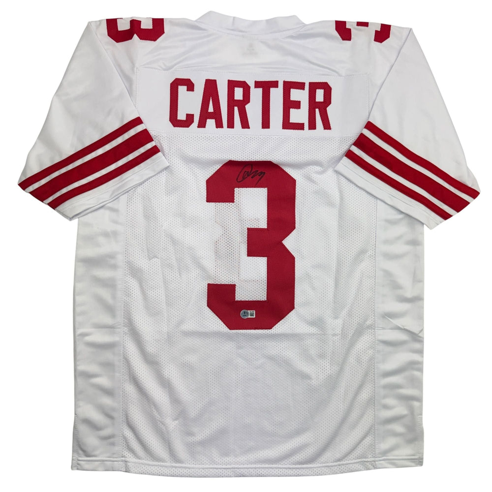 Autographed/Signed Abdul Carter New York White Football Jersey Beckett BAS COA (ONLINE ORDER ONLY)