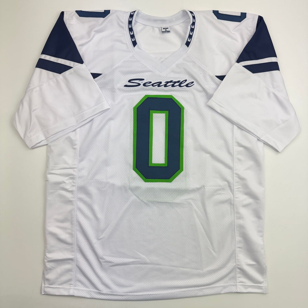 Autographed/Signed Demarcus Lawrence Seattle White Football Jersey Beckett BAS COA (ONLINE ORDER ONLY)