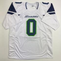 Autographed/Signed Demarcus Lawrence Seattle White Football Jersey Beckett BAS COA (ONLINE ORDER ONLY)
