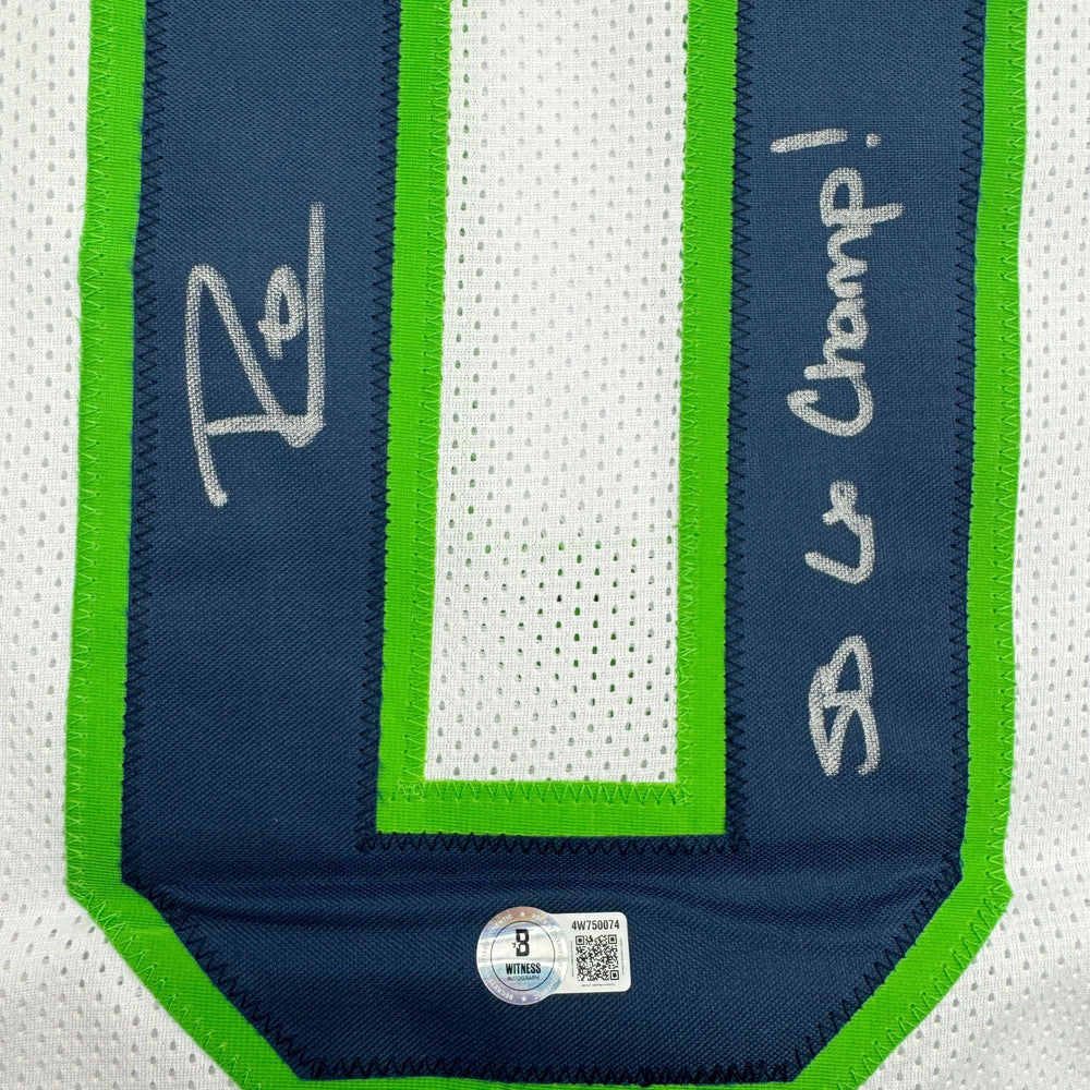 Autographed/Signed Demarcus Lawrence Seattle White Football Jersey Beckett BAS COA (ONLINE ORDER ONLY)