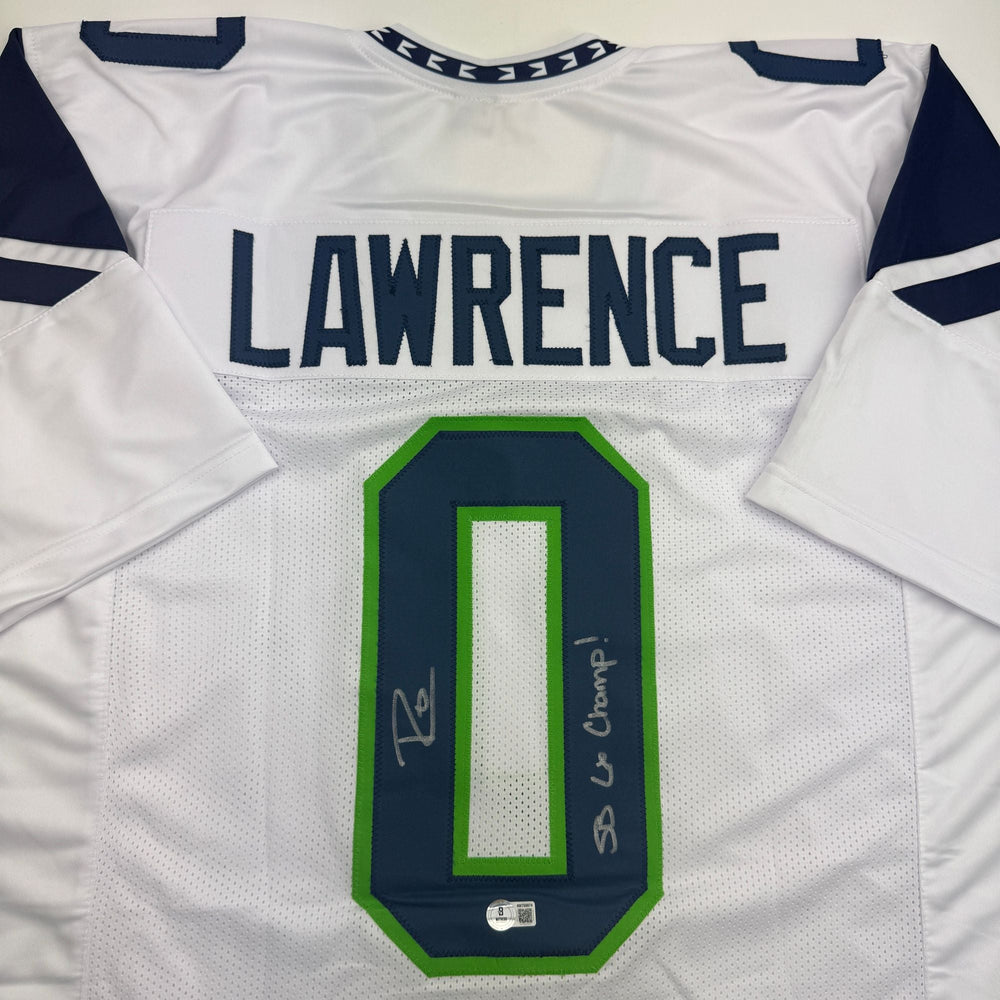Autographed/Signed Demarcus Lawrence Seattle White Football Jersey Beckett BAS COA (ONLINE ORDER ONLY)
