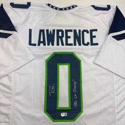 Autographed/Signed Demarcus Lawrence Seattle White Football Jersey Beckett BAS COA (ONLINE ORDER ONLY)