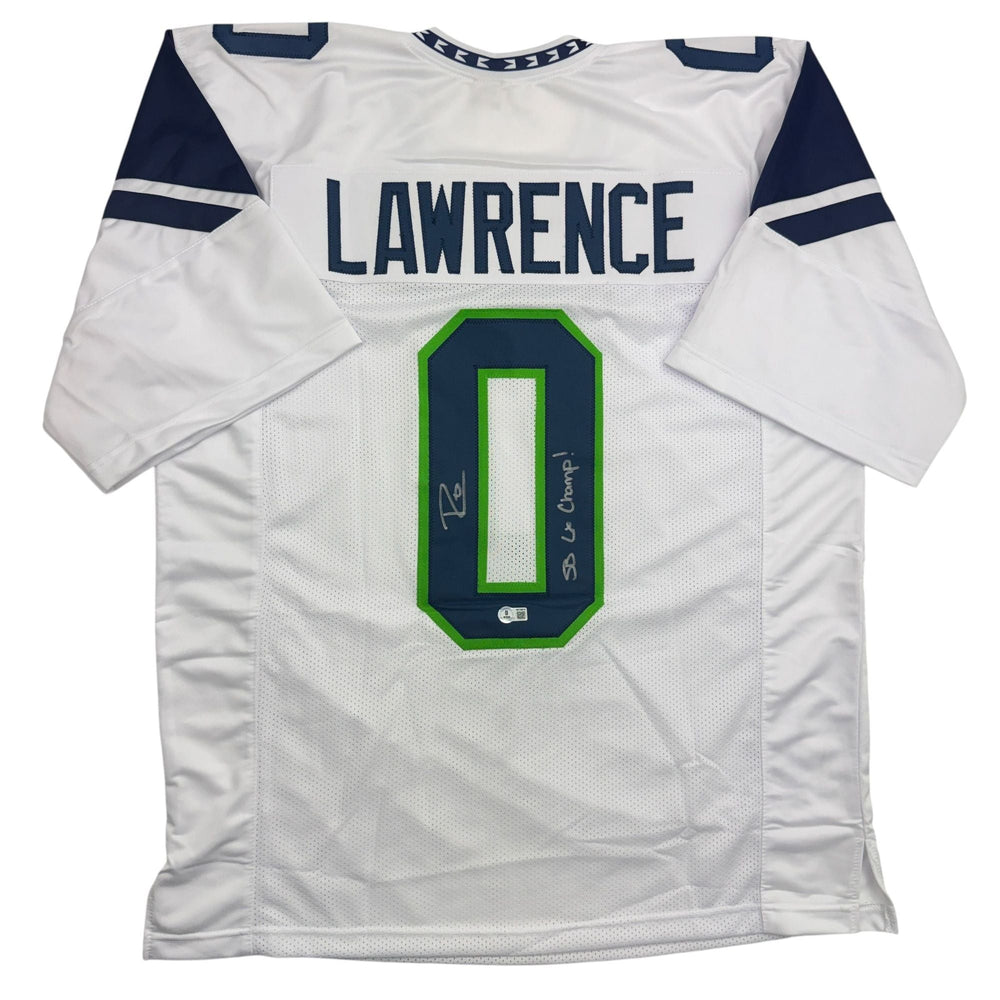 Autographed/Signed Demarcus Lawrence Seattle White Football Jersey Beckett BAS COA (ONLINE ORDER ONLY)