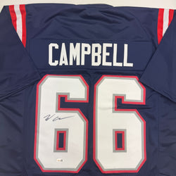 Autographed/Signed Will Campbell New England Blue Football Jersey JSA COA (ONLINE ORDER ONLY)