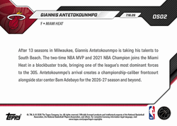 2026 Topps Now Giannis Antetokounmpo #OS02 South Beach Bound: Officially Joins Miami Heat Basketball Card (ONLINE ORDER ONLY)