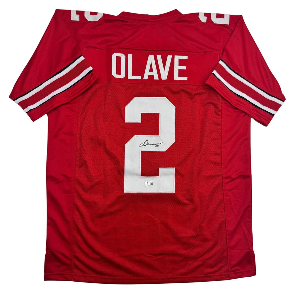 Autographed/Signed Chris Olave Ohio State Red College Football Jersey Beckett BAS COA (ONLINE ORDER ONLY)