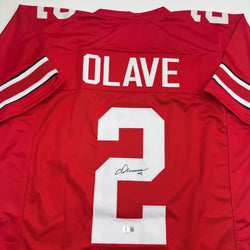 Autographed/Signed Chris Olave Ohio State Red College Football Jersey Beckett BAS COA (ONLINE ORDER ONLY)