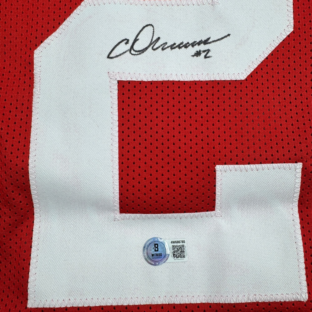Autographed/Signed Chris Olave Ohio State Red College Football Jersey Beckett BAS COA (ONLINE ORDER ONLY)