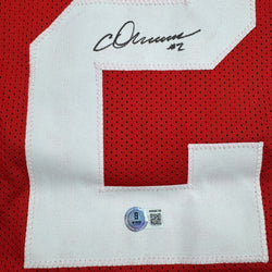 Autographed/Signed Chris Olave Ohio State Red College Football Jersey Beckett BAS COA (ONLINE ORDER ONLY)