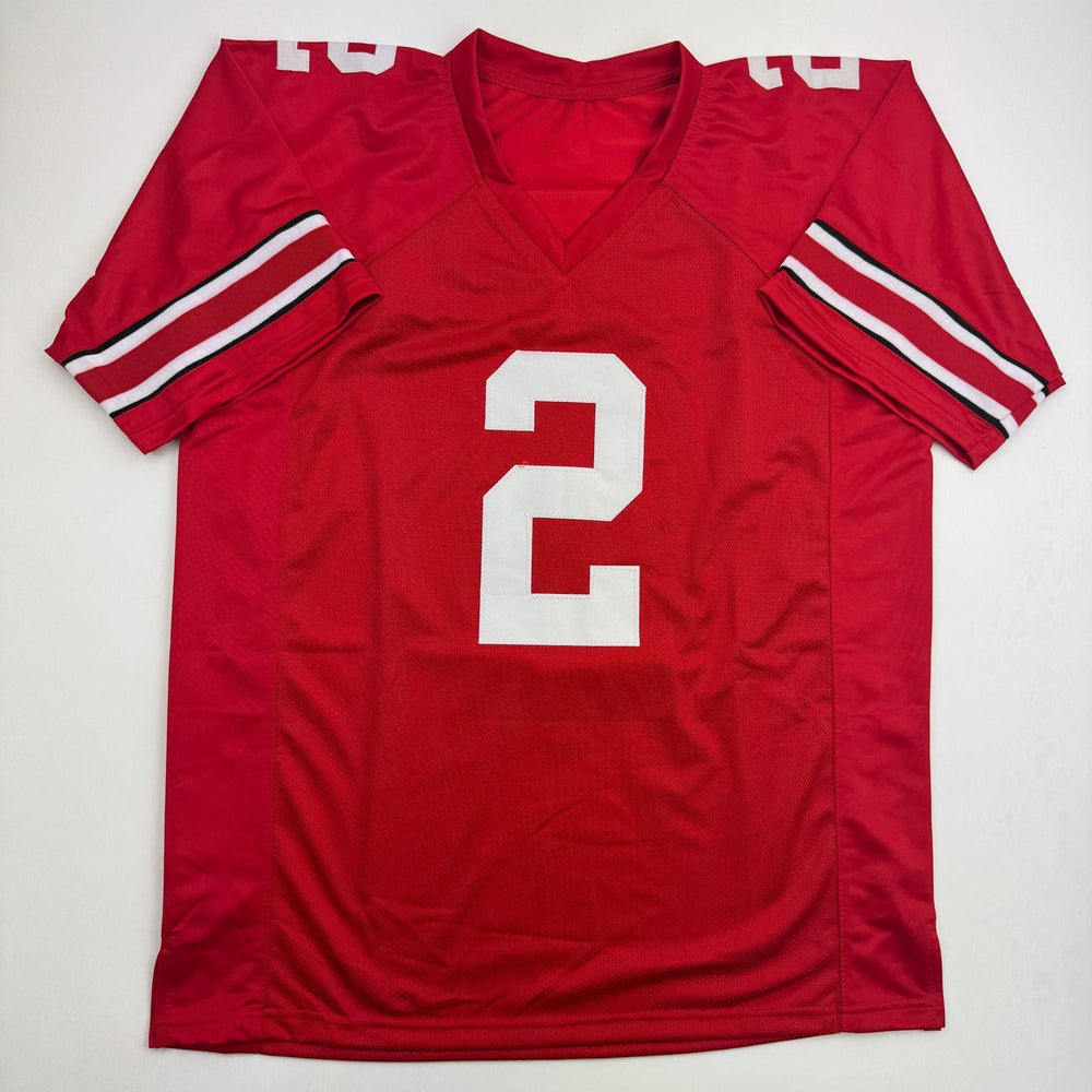 Autographed/Signed Chris Olave Ohio State Red College Football Jersey Beckett BAS COA (ONLINE ORDER ONLY)