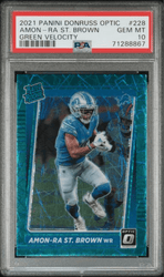 Graded 2021 Panini Donruss Optic Amon-Ra St. Brown #228 Green Velocity Rookie RC Football Card PSA 10 Gem Mint (ONLINE ORDER ONLY)