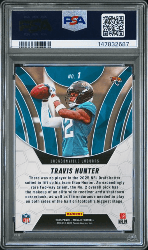 Graded 2025 Panini Mosaic Travis Hunter #1 Elevate Rookie RC Football Card PSA 10 Gem Mint (ONLINE ORDER ONLY)