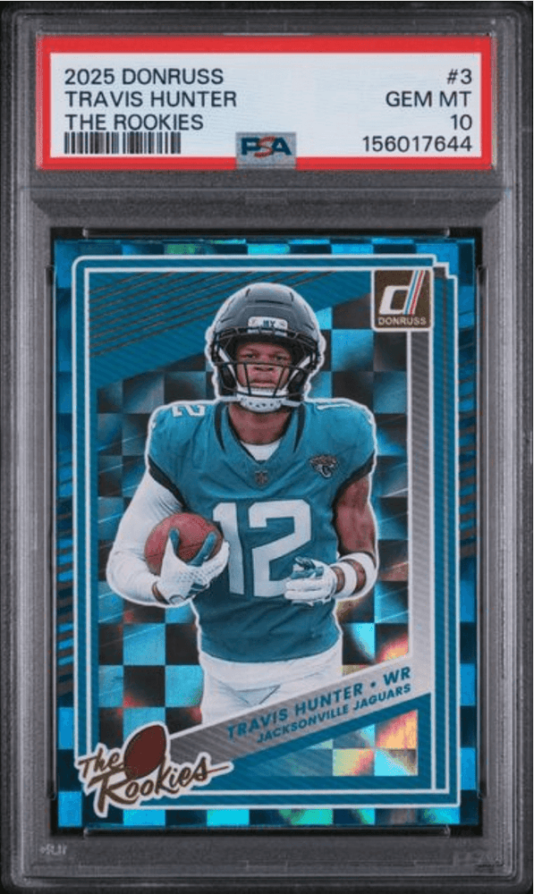 Graded 2025 Panini Donruss Travis Hunter #3 The Rookies Rookie RC Football Card PSA 10 Gem Mint (ONLINE ORDER ONLY)