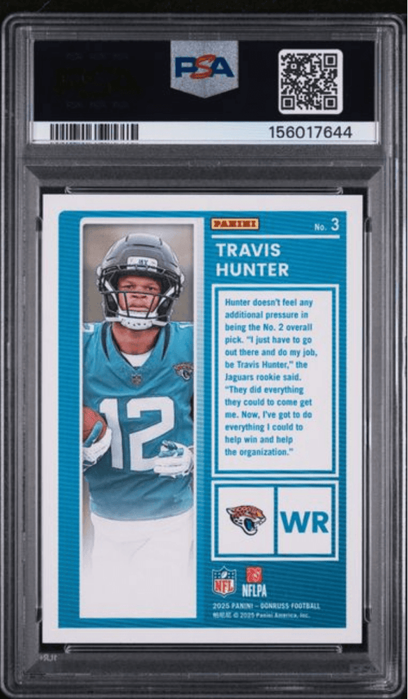 Graded 2025 Panini Donruss Travis Hunter #3 The Rookies Rookie RC Football Card PSA 10 Gem Mint (ONLINE ORDER ONLY)