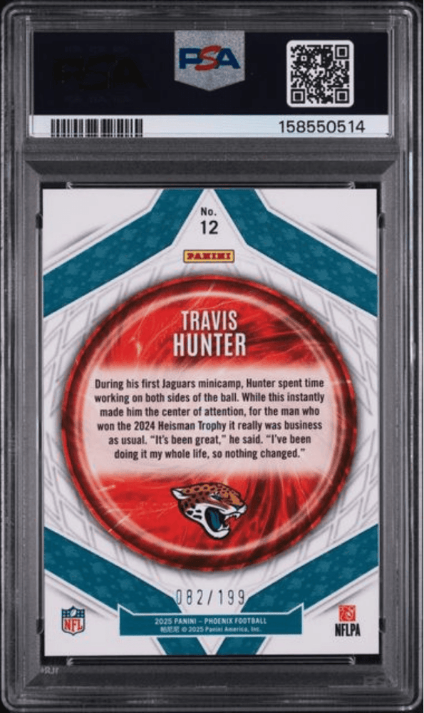 Graded 2025 Panini Phoenix Travis Hunter #12 Paragon Silver Lava /199 Rookie RC Football Card PSA 10 Gem Mint (ONLINE ORDER ONLY)