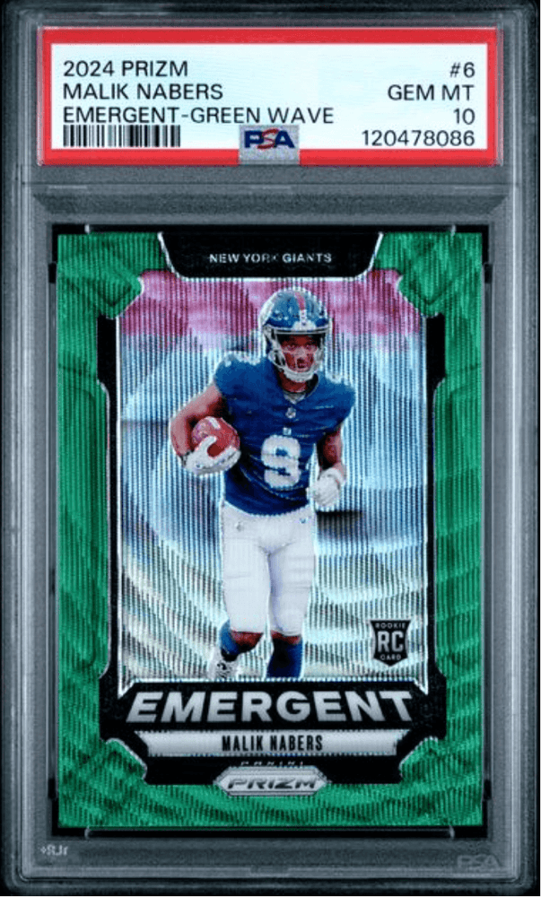 Graded 2024 Panini Prizm Malik Nabers #6 Emergent Green Wave Rookie RC Football Card PSA 10 Gem Mint (ONLINE ORDER ONLY)