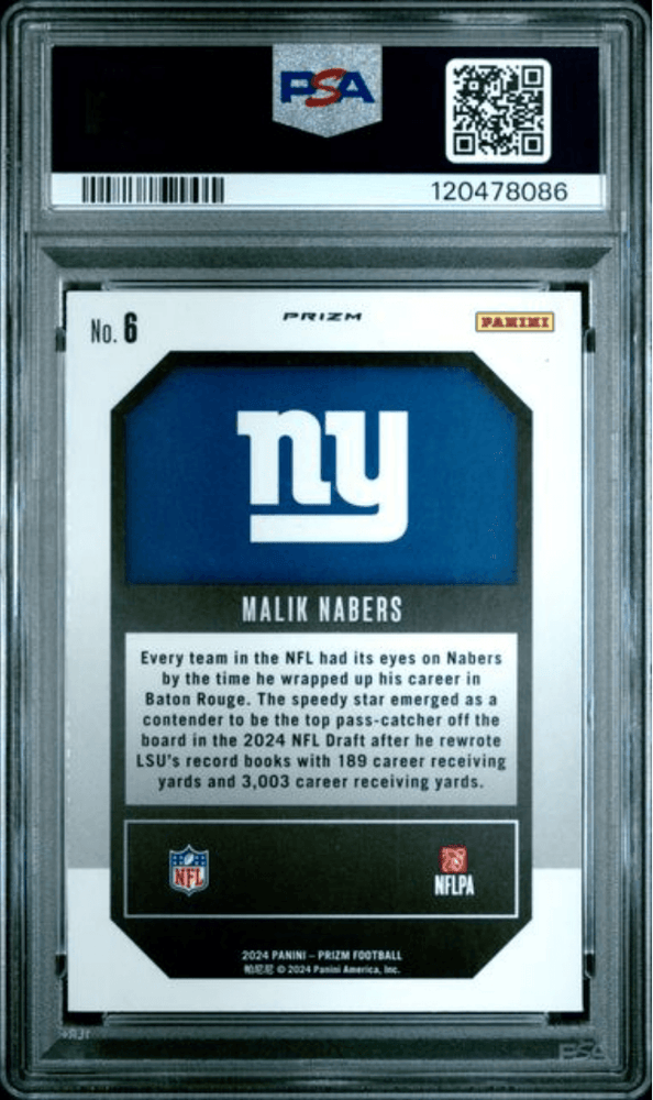Graded 2024 Panini Prizm Malik Nabers #6 Emergent Green Wave Rookie RC Football Card PSA 10 Gem Mint (ONLINE ORDER ONLY)