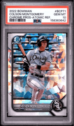 Graded 2022 Topps Bowman Colson Montgomery #BCP71 Chrome Prospects Atomic Refractor Rookie RC Baseball Card PSA 10 Gem Mint (ONLINE ORDER ONLY)