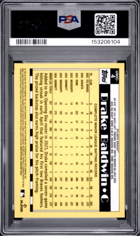 Graded 2025 Topps Silver Pack Drake Baldwin #4 Update Rookie RC Baseball Card PSA 10 Gem Mint (ONLINE ORDER ONLY)