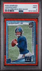 Graded 2025 Panini Donruss Jaxson Dart #400 Optic Preview Red Wave Rookie RC Football Card PSA 9 Mint (ONLINE ORDER ONLY)