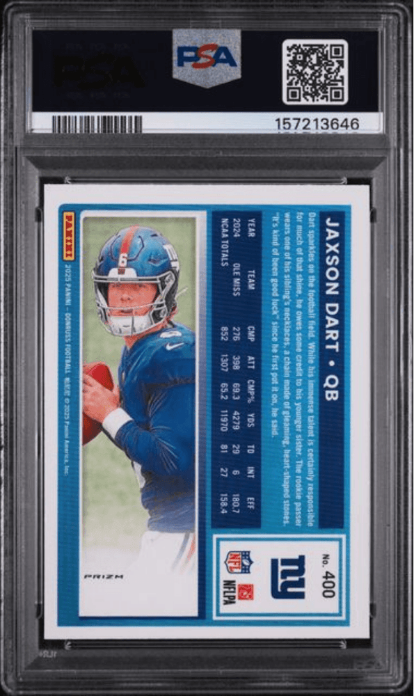 Graded 2025 Panini Donruss Jaxson Dart #400 Optic Preview Red Wave Rookie RC Football Card PSA 9 Mint (ONLINE ORDER ONLY)