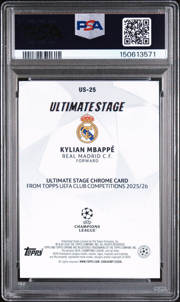 Graded 2025 Topps UCC Kylian Mbappe #US-25 Ultimate Stage Chrome Soccer Card PSA 10 Gem Mint (ONLINE ORDER ONLY)