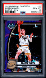 Graded 2024 Bowman University Chrome Braden Smith #12 Purple Lava Refractor Rookie RC Basketball Card PSA 10 Gem Mint (ONLINE ORDER ONLY)
