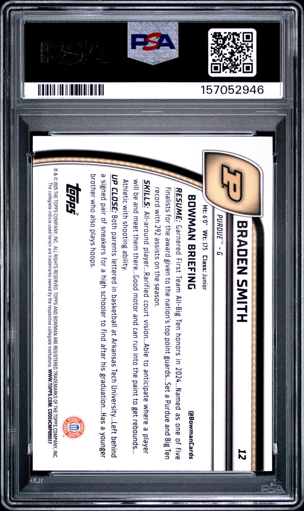 Graded 2024 Bowman University Chrome Braden Smith #12 Green Shimmer Refractor Rookie RC Basketball Card PSA 10 Gem Mint (ONLINE ORDER ONLY)