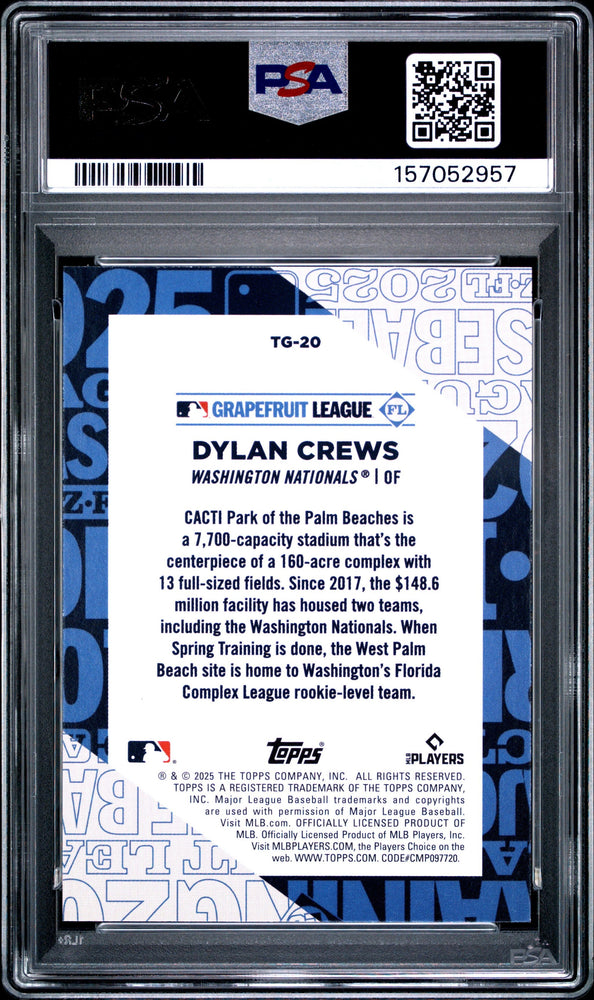 Graded 2025 Topps Dylan Crews #TG-20 Training Grounds Rookie RC Baseball Card PSA 9 Mint (ONLINE ORDER ONLY)