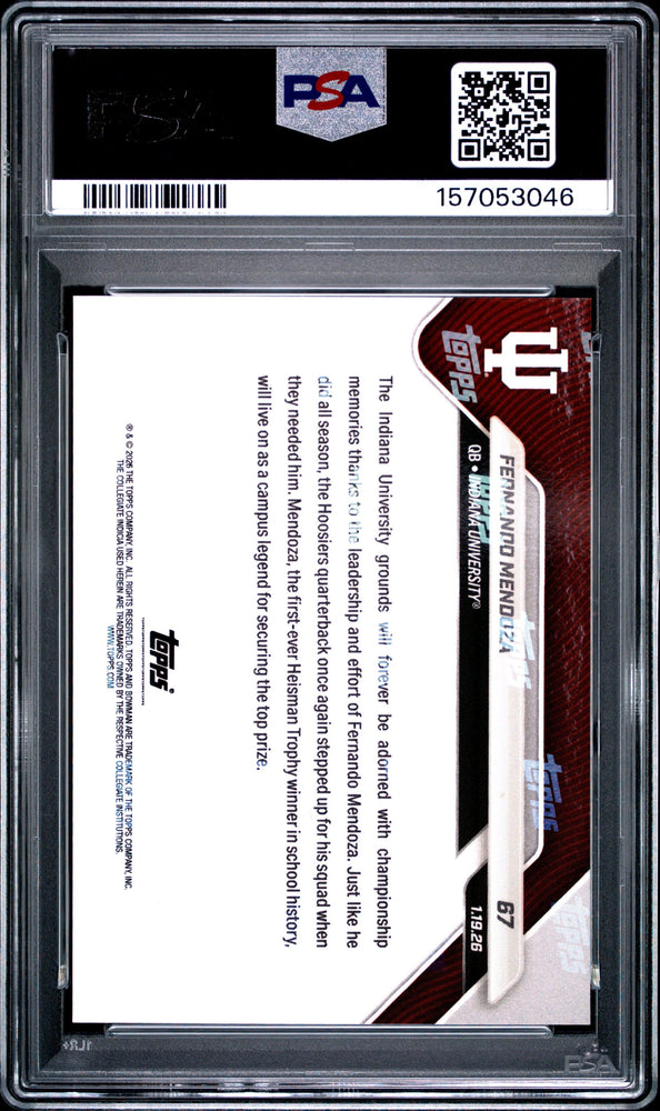 Graded 2025 Topps Bowman U Now Fernando Mendoza #67 Rookie RC Football Card PSA 10 Gem Mint (ONLINE ORDER ONLY)