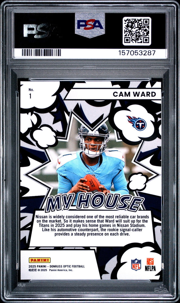 Graded 2025 Panini Donruss Optic Cam Ward #1 My House Rookie RC Football Card PSA 10 Gem Mint (ONLINE ORDER ONLY)