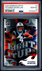 Graded 2025 Panini Donruss Optic Tetairoa McMillan #9 Light It Up Rookie RC Football Card PSA 10 Gem Mint (ONLINE ORDER ONLY)