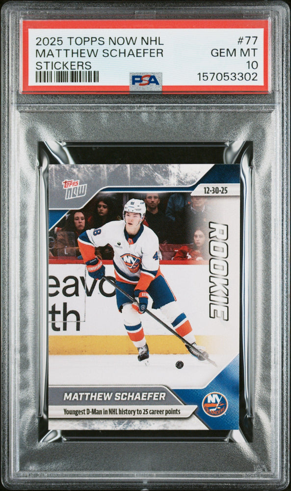 Graded 2025 Topps Now Matthew Schaefer #77 Rookie RC Hockey Card PSA 10 Gem Mint (ONLINE ORDER ONLY)