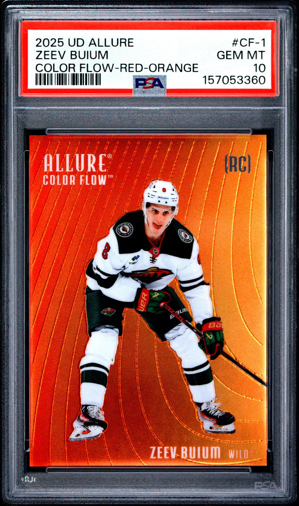Graded 2025 Upper Deck Allure Zeev Buium #CF1 Color Flow Red-Orange Rookie RC Hockey Card PSA 10 Gem Mint (ONLINE ORDER ONLY)