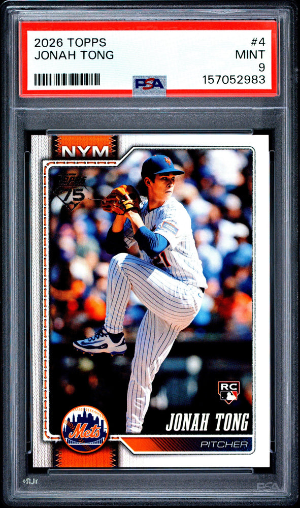 Graded 2026 Topps Jonah Tong #4 Rookie RC Baseball Card PSA 9 Mint (ONLINE ORDER ONLY)