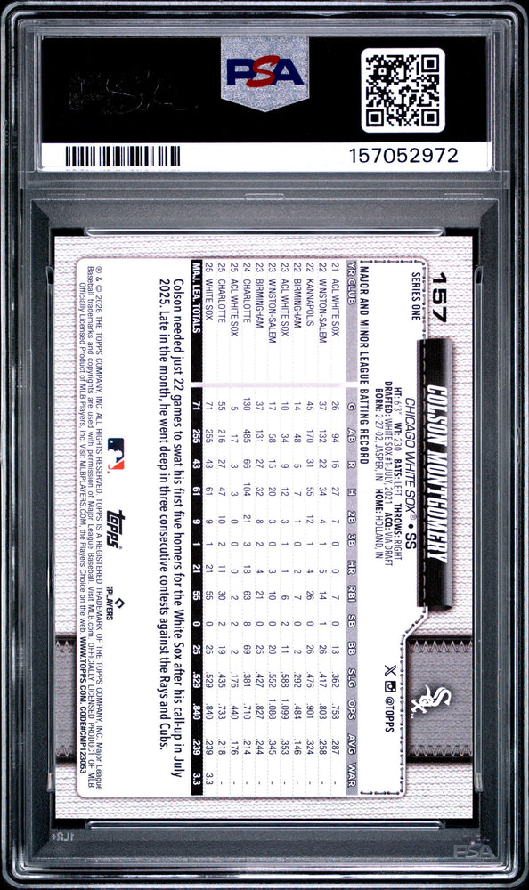 Graded 2026 Topps Colson Montgomery #157 Rookie RC Baseball Card PSA 10 Gem Mint (ONLINE ORDER ONLY)