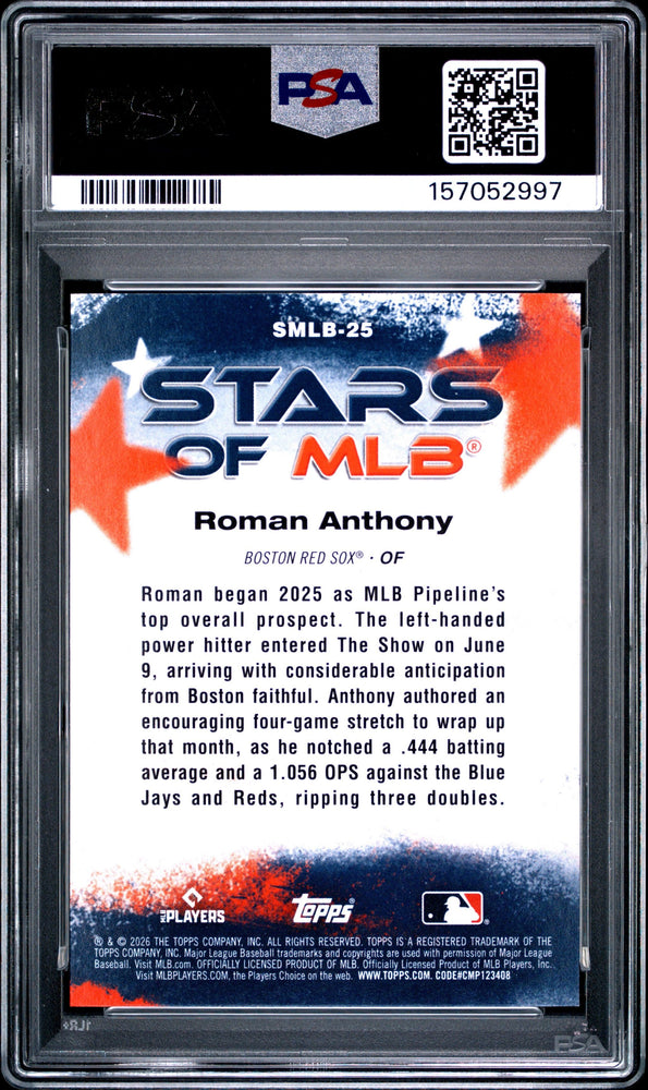 Graded 2026 Topps Roman Anthony #SMLB25 Stars of MLB Rookie RC Baseball Card PSA 9 Mint (ONLINE ORDER ONLY)