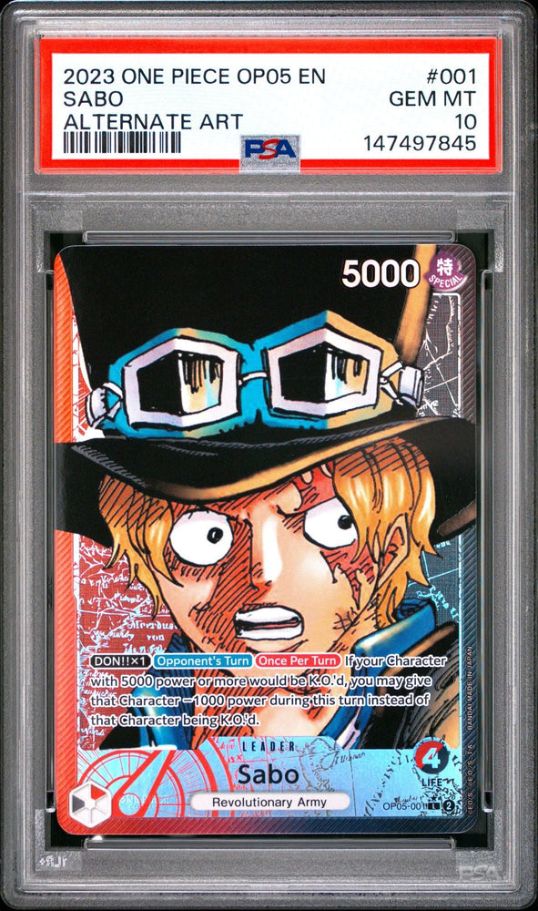 Graded 2023 One Piece Sabo #001 Alt Art Awakening of the New Era OP05 Trading Card Game PSA 10 Gem Mint (ONLINE ORDER ONLY)