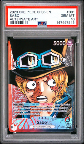Graded 2023 One Piece Sabo #001 Alt Art Awakening of the New Era OP05 Trading Card Game PSA 10 Gem Mint (ONLINE ORDER ONLY)
