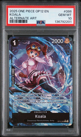 Graded 2025 One Piece Koala #086 Alt Art OP12 Trading Card Game PSA 10 Gem Mint (ONLINE ORDER ONLY)