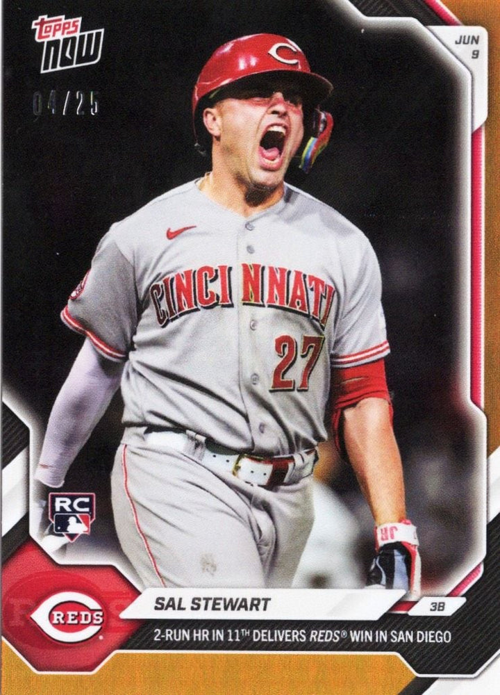2026 Topps Now Sal Stewart #309 Orange Foil /25 2nd Home Run in 11th Delivers Reds Win in San Diego Cincinnati Reds Rookie RC Baseball Card (ONLINE ORDER ONLY)