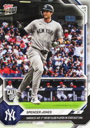 2026 Topps Now Spencer Jones #308SP Hardest Hit 1st Home Run by Club Player in Statcast Era New York Yankees Rookie RC Baseball Card (ONLINE ORDER ONLY)