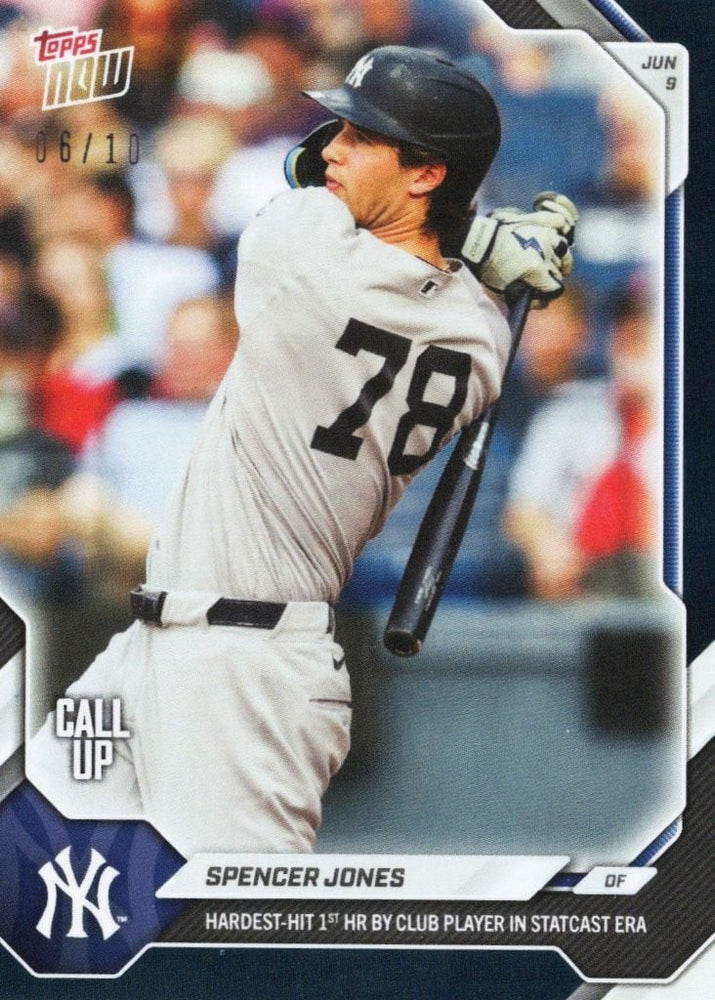 2026 Topps Now Spencer Jones #308 Black Foil /10 Hardest Hit 1st Home Run by Club Player in Statcast Era New York Yankees Rookie RC Baseball Card (ONLINE ORDER ONLY)