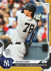 2026 Topps Now Spencer Jones #308 Orange Foil /25 Hardest Hit 1st Home Run by Club Player in Statcast Era New York Yankees Rookie RC Baseball Card (ONLINE ORDER ONLY)