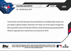 2026 Topps Now Kazuma Okamoto #484 23rd Longball Sets Japanese-Born Home Run Rookie Record Toronto Blue Jays Rookie RC Baseball Card (ONLINE ORDER ONLY)