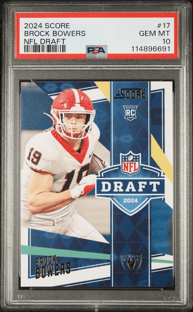 Graded 2024 Panini Score Brock Bowers #17 NFL Draft Rookie RC Football Card PSA 10 Gem Mint (ONLINE ORDER ONLY)